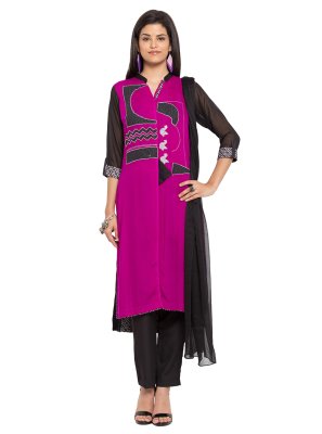 Cotton Purple Embroidered Readymade Salwar Kameez