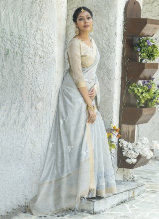 Cotton Resham Blue Designer Traditional Saree
