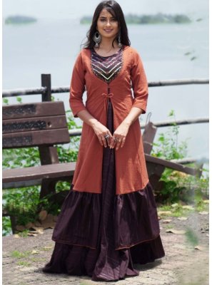 Cotton Sequins Brown Designer Gown