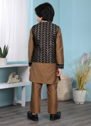 Cotton Silk Black and Brown Jacquard Work Kurta Payjama With Jacket