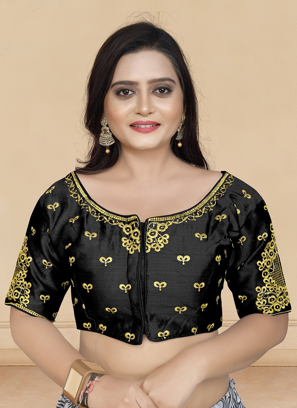 Cotton Silk Embroidered Black Designer Blouse