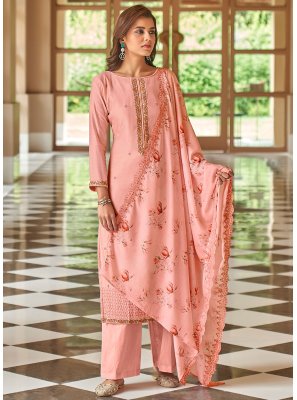 Cotton Silk Embroidered Pink Designer Palazzo Suit