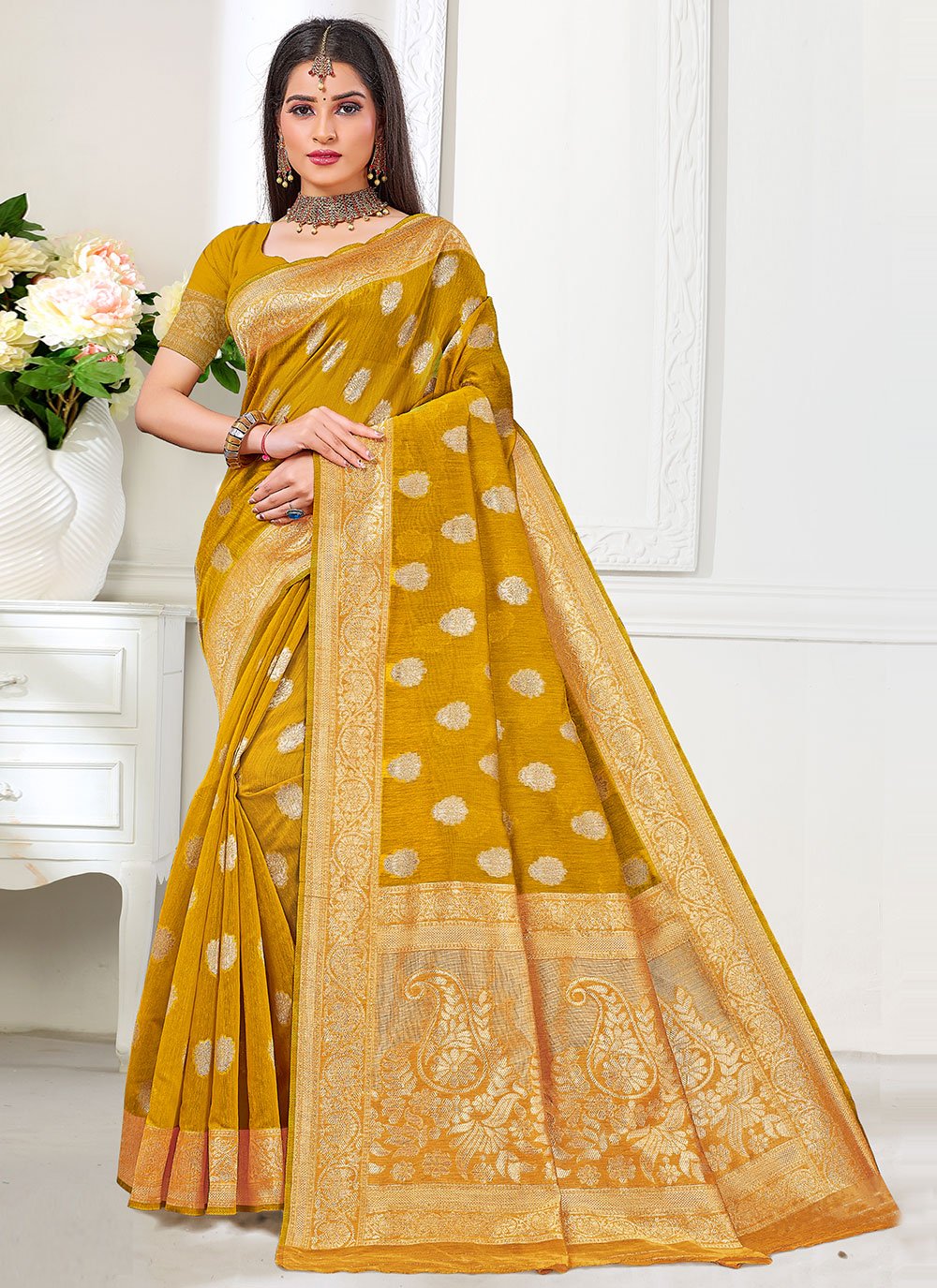 Cotton Silk Gold Traditional Saree