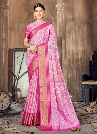 Cotton Silk Pink Woven Traditional Saree