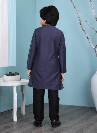 Cotton Silk Plain Navy Blue Kurta Pyjama