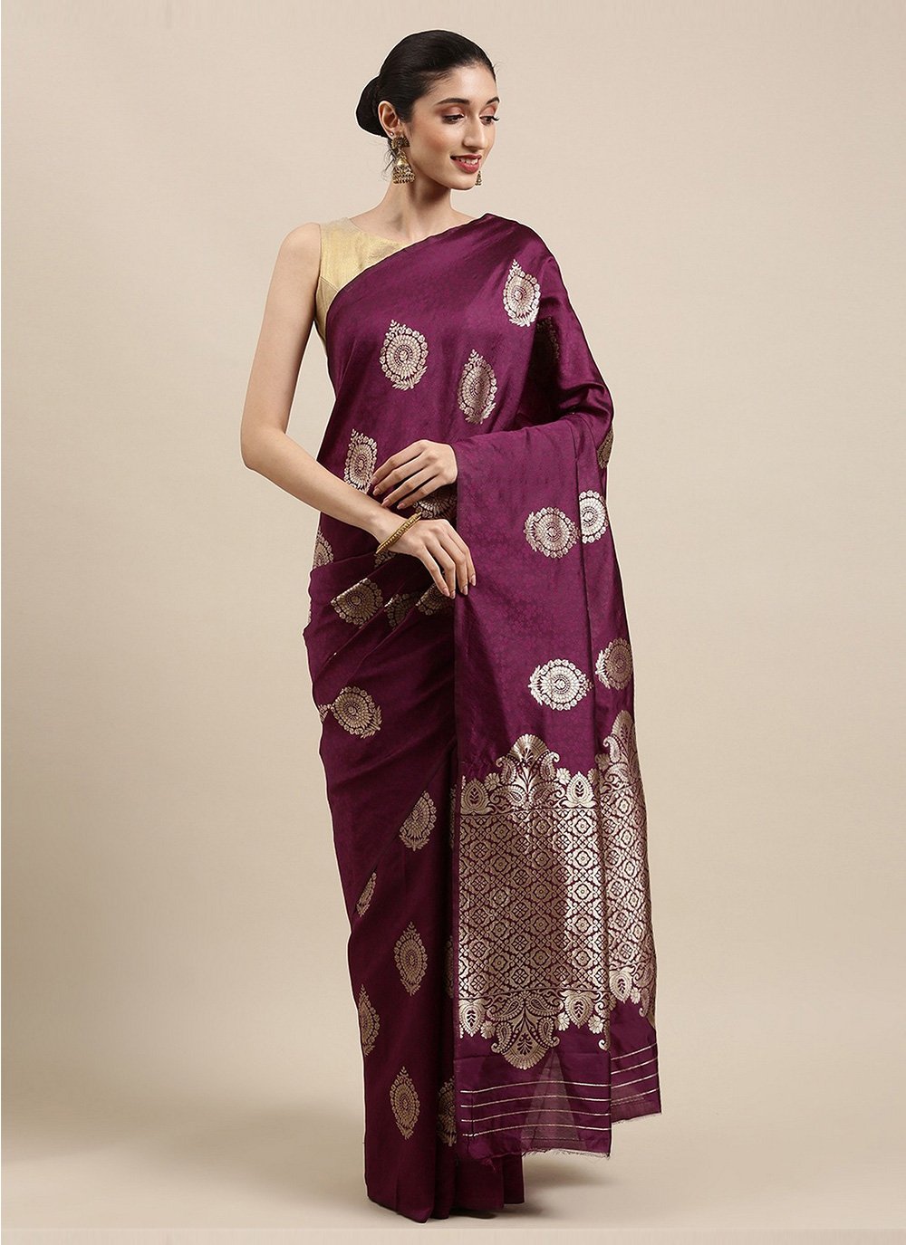 Cotton Silk Traditional Saree in Purple