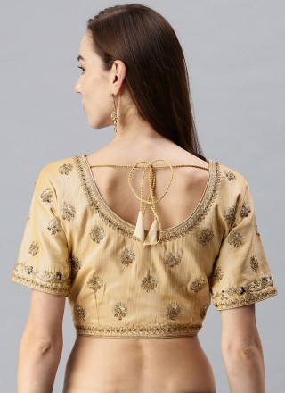 Cream Art Silk Embroidered Designer Blouse