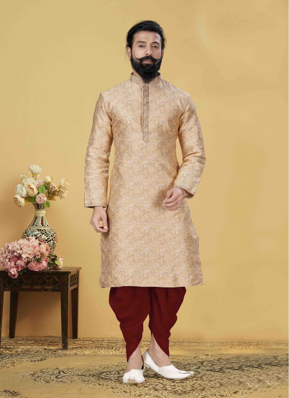 Buy Online Cream Color Kurta Pyjama 187509