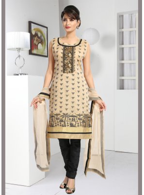 Cream Embroidered Brocade Readymade Suit