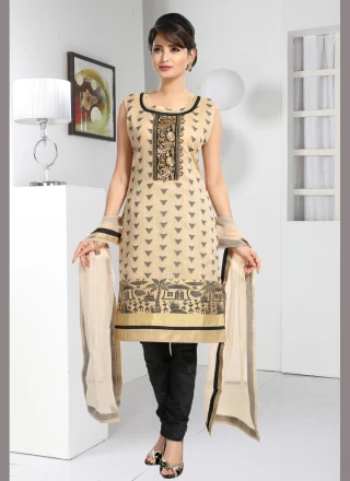 Cream Embroidered Brocade Readymade Suit