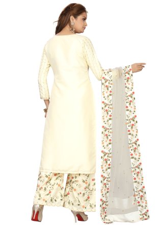 Cream Embroidered Chanderi Readymade Suit