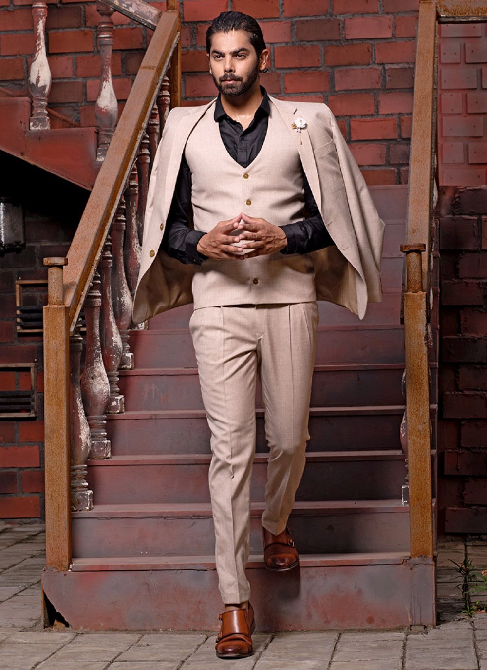 Buy Cream Plain Reception Jacket Style Suit Online Mens