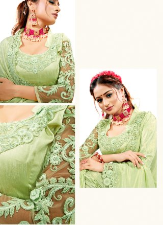Crepe Silk Green Embroidered Designer Saree