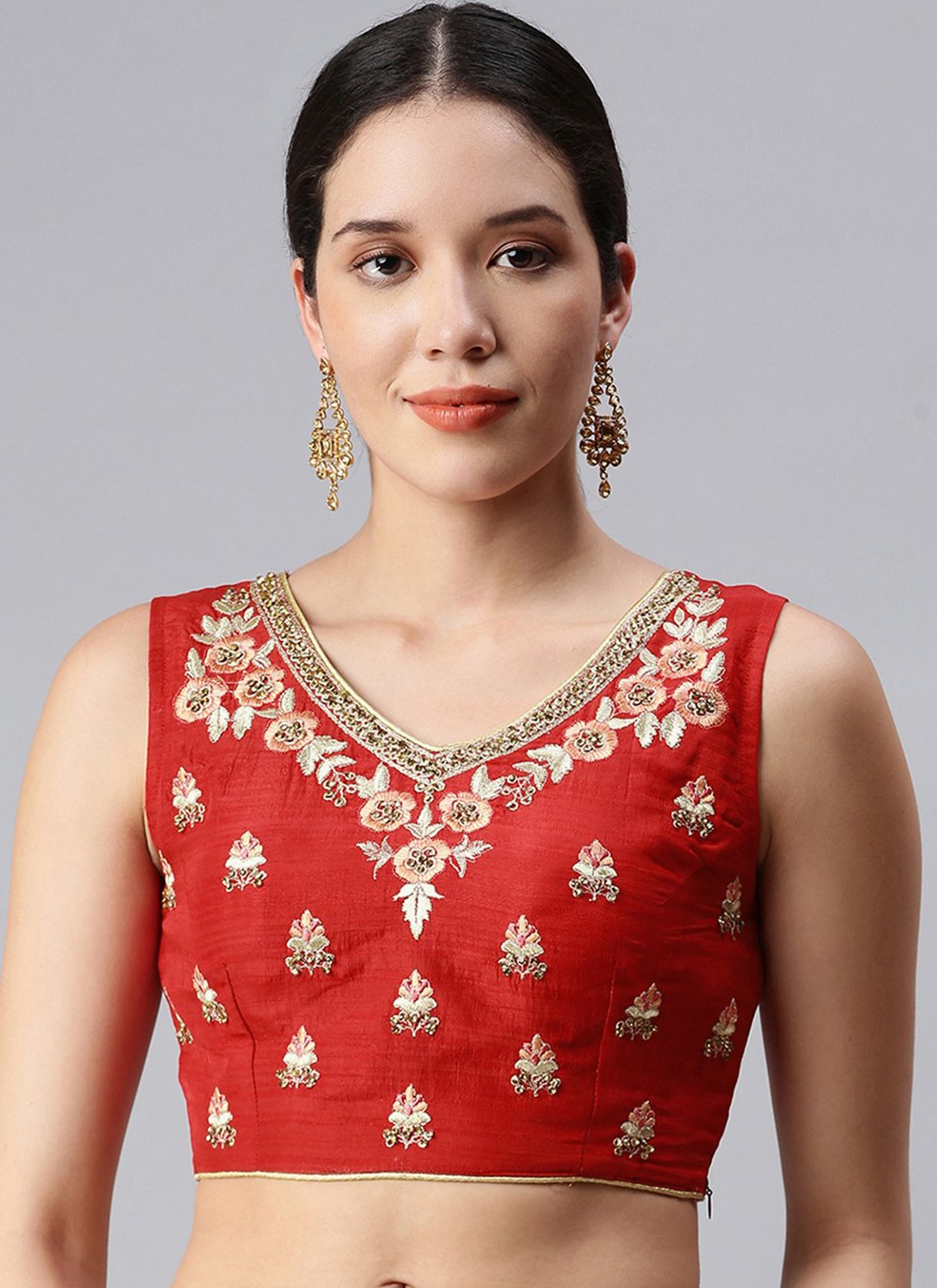 Designer Blouse Embroidered Art Silk in Red