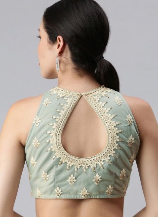 Designer Blouse Embroidered Lycra in Sea Green