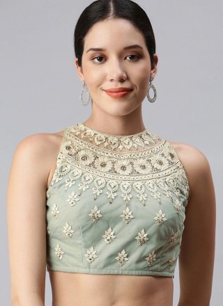 Designer Blouse Embroidered Lycra in Sea Green