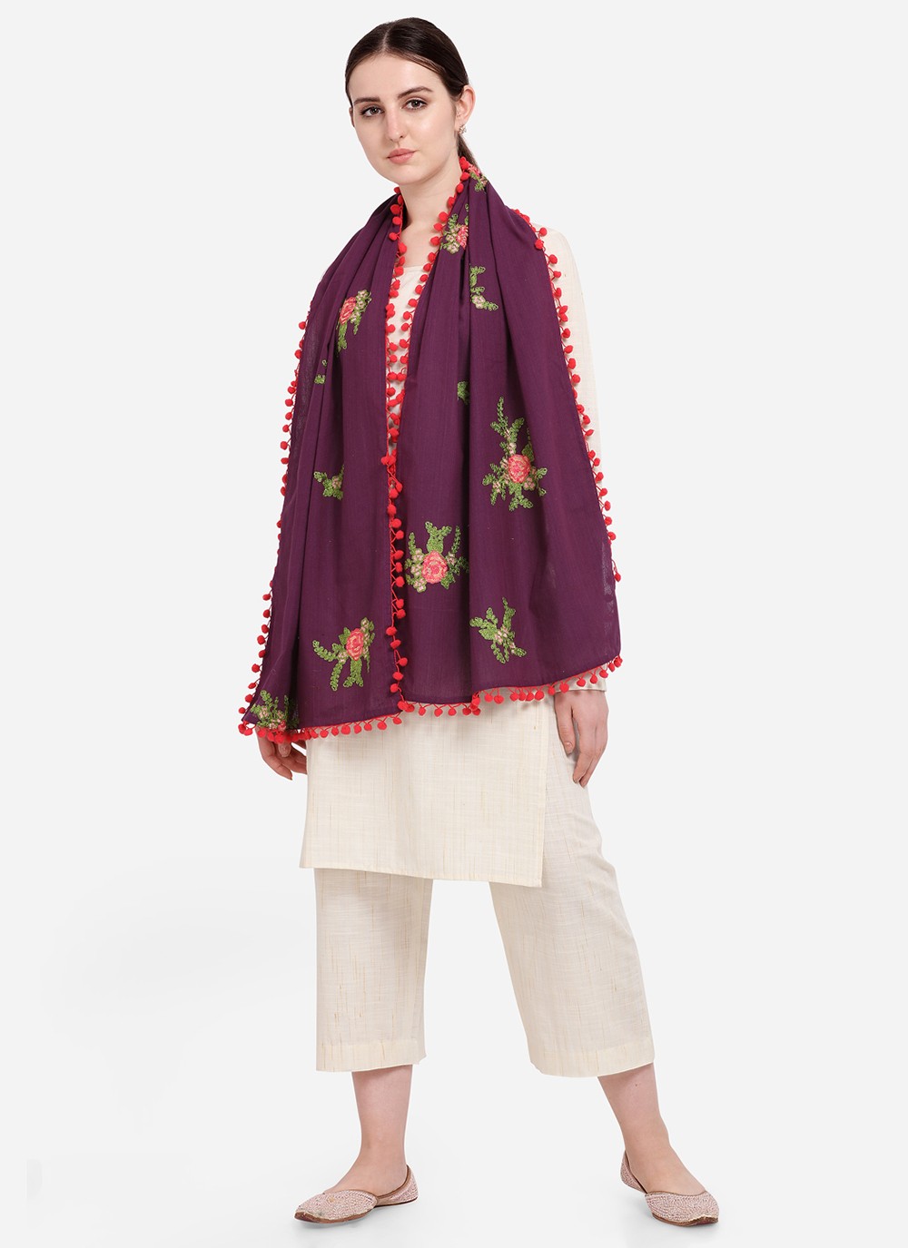 Designer Dupatta Embroidered Cotton in Purple