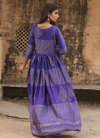 Designer Gown Fancy Fancy Fabric in Blue