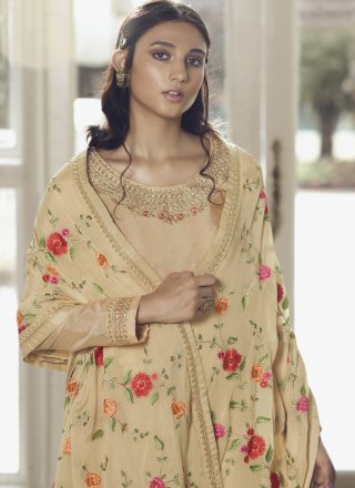 Designer Pakistani Salwar Suit Embroidered Faux Chiffon in Cream