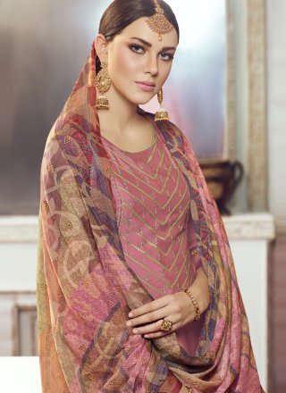 Designer Pakistani Salwar Suit Embroidered Georgette Satin in Mauve 