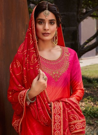 Designer Palazzo Suit Diamond Satin in Pink and Red