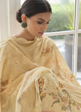 Designer Palazzo Suit Embroidered Cotton in Yellow
