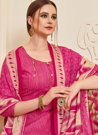 Designer Patiala Suit Printed Cotton in Pink