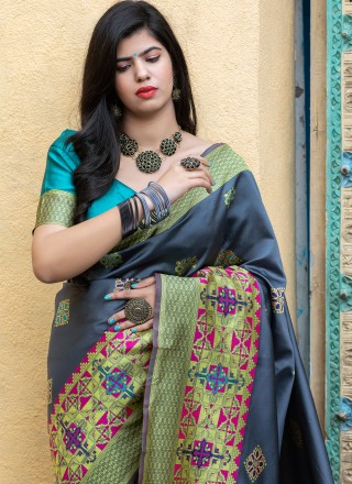 Designer Traditional Saree Weaving Banarasi Silk in Grey