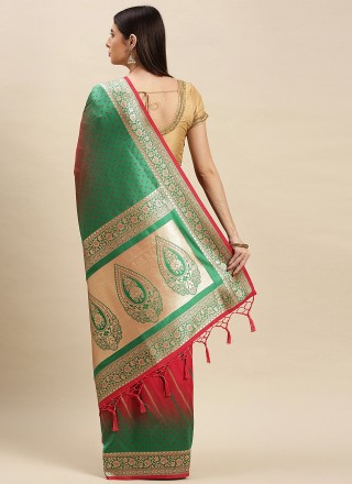 Designer Traditional Saree Weaving Banarasi Silk in Red and Sea Green