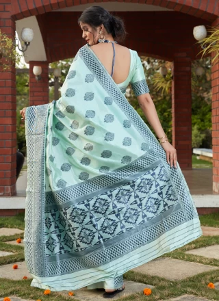 Designer Traditional Saree Weaving Banarasi Silk in Turquoise