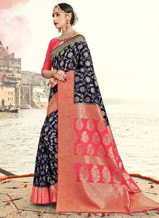 Designer Traditional Saree Woven Art Banarasi Silk in Navy Blue