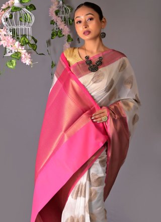 Designer Traditional Saree Woven Chanderi Cotton in Off White