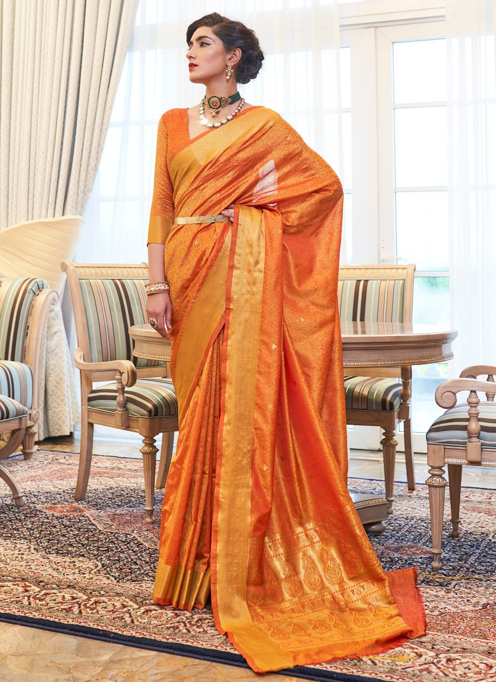 Orange Kanjivaram Silk Festival Wear Saree 241985