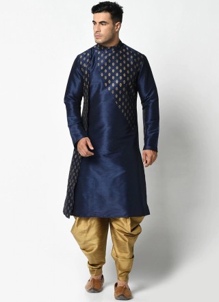Dhoti Kurta Weaving Dupion Silk in Navy Blue