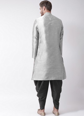 Dupion Silk Embroidered Dhoti Kurta in Grey