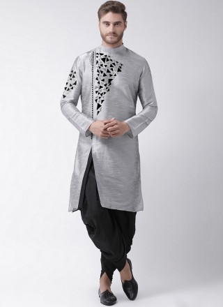 Dupion Silk Embroidered Dhoti Kurta in Grey