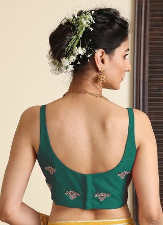Dupion Silk Embroidered Sea Green Designer Blouse