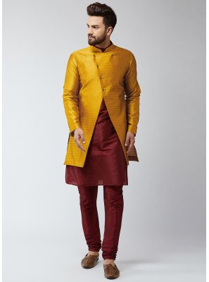 Dupion Silk Indo Western in Gold and Maroon