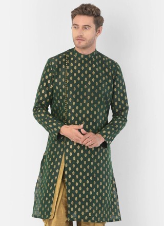 Dupion Silk Weaving Kurta in Green