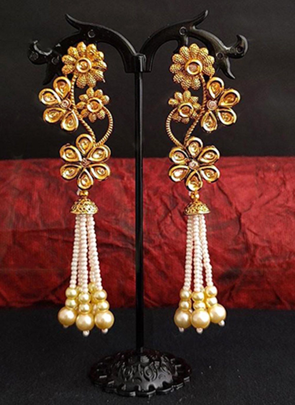 Ear Rings Stone Work in Gold and Off White