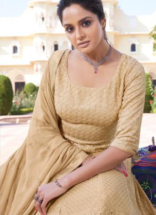 Embroidered Beige Readymade Anarkali Suit 
