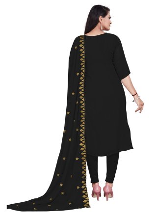 Embroidered Black Churidar Salwar Suit 