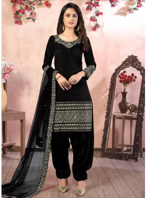 Embroidered Black Designer Patiala Suit 