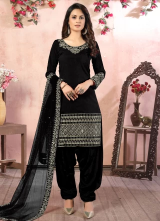 Embroidered Black Designer Patiala Suit 