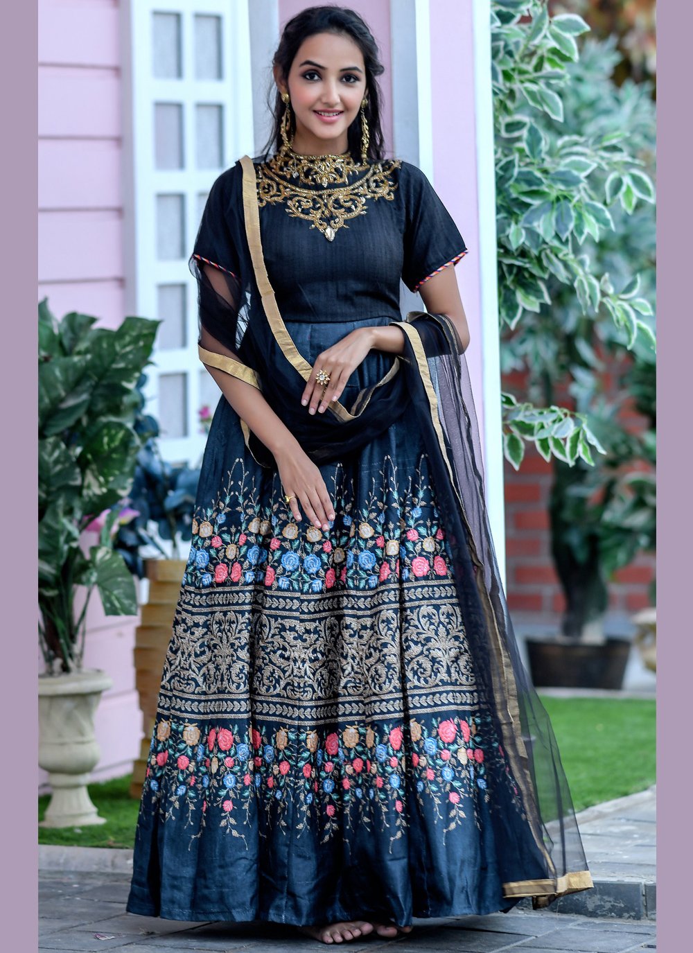Embroidered Black Floor Length Anarkali Suit