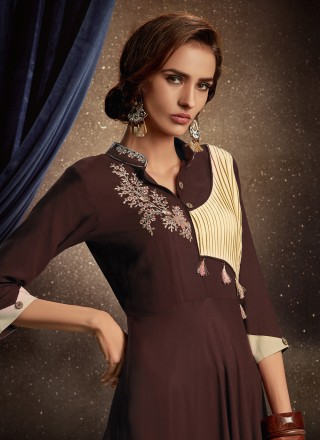 Embroidered Brown Party Wear Kurti