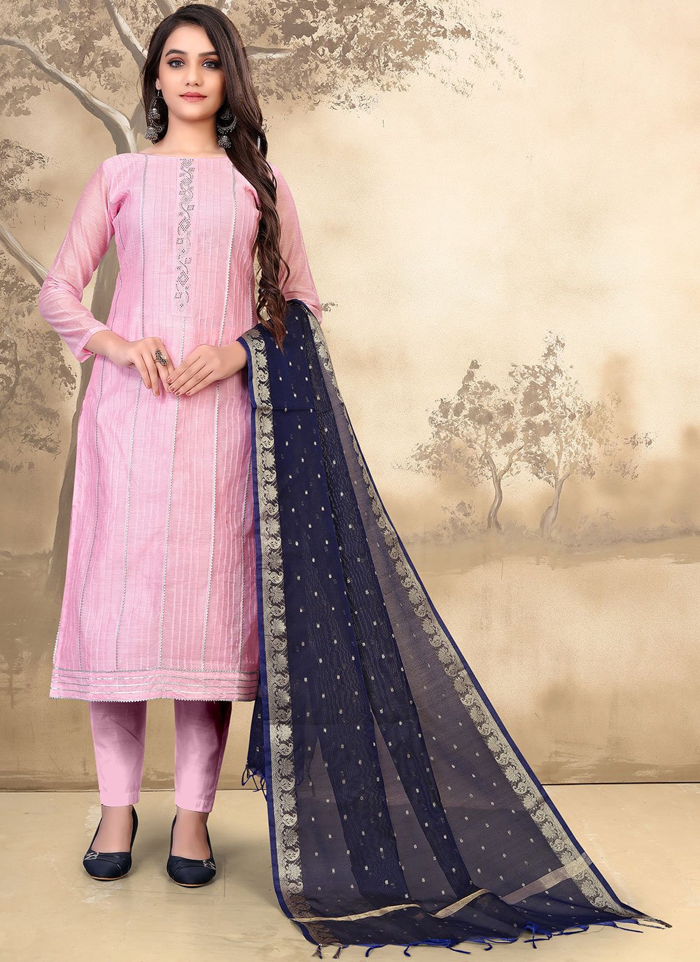 Embroidered Chanderi Pant Style Suit