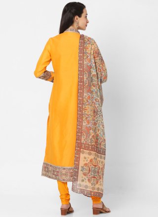 Embroidered Chanderi Yellow Designer Straight Suit