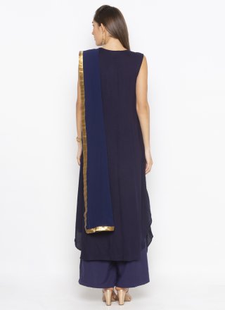 Embroidered Cotton Navy Blue Designer Salwar Kameez