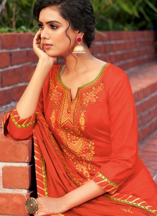 Embroidered Cotton Silk Bollywood Salwar Kameez in Orange